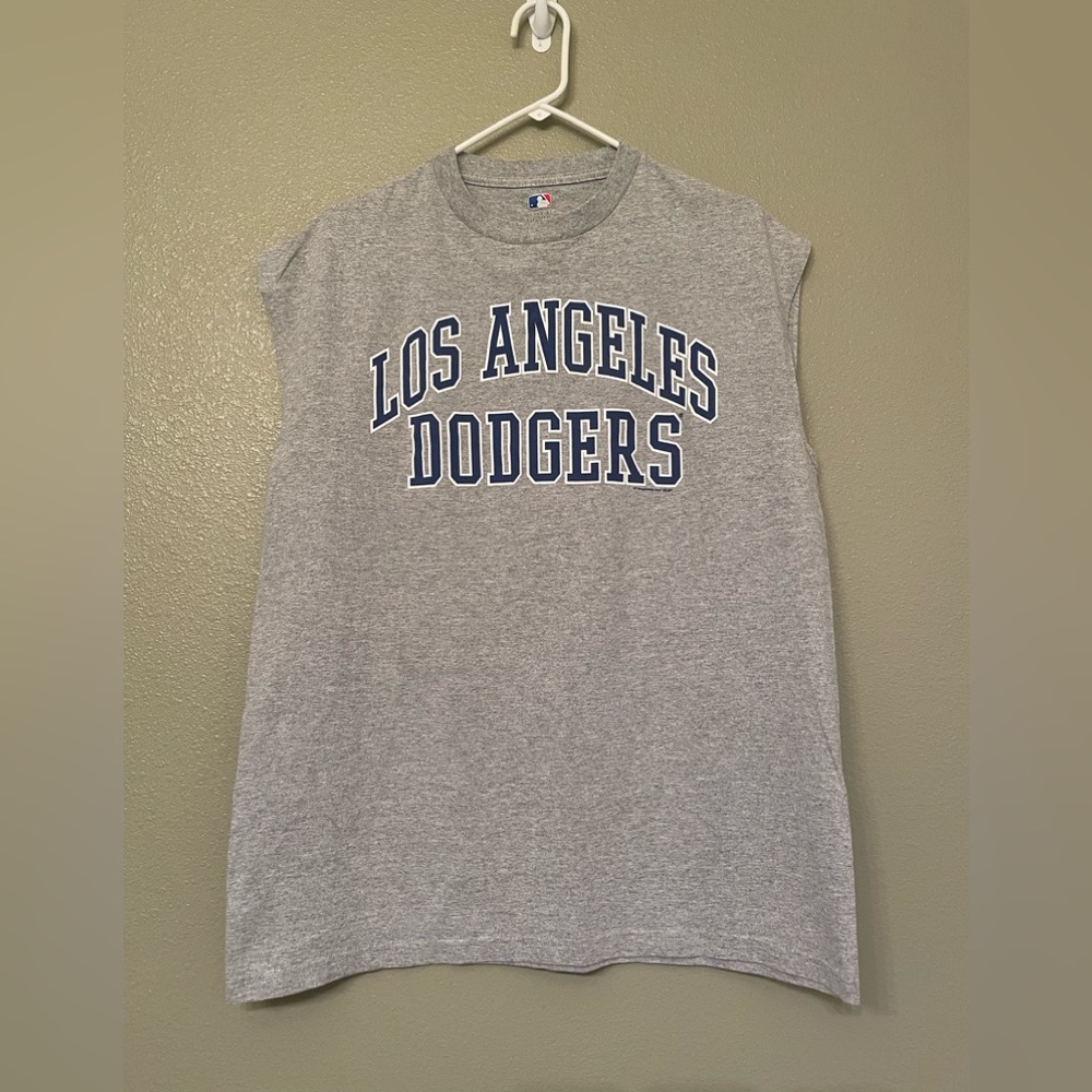 MLB Gray Los Angeles Dodgers Sleeveless T-Shirt Tank Top Size Large